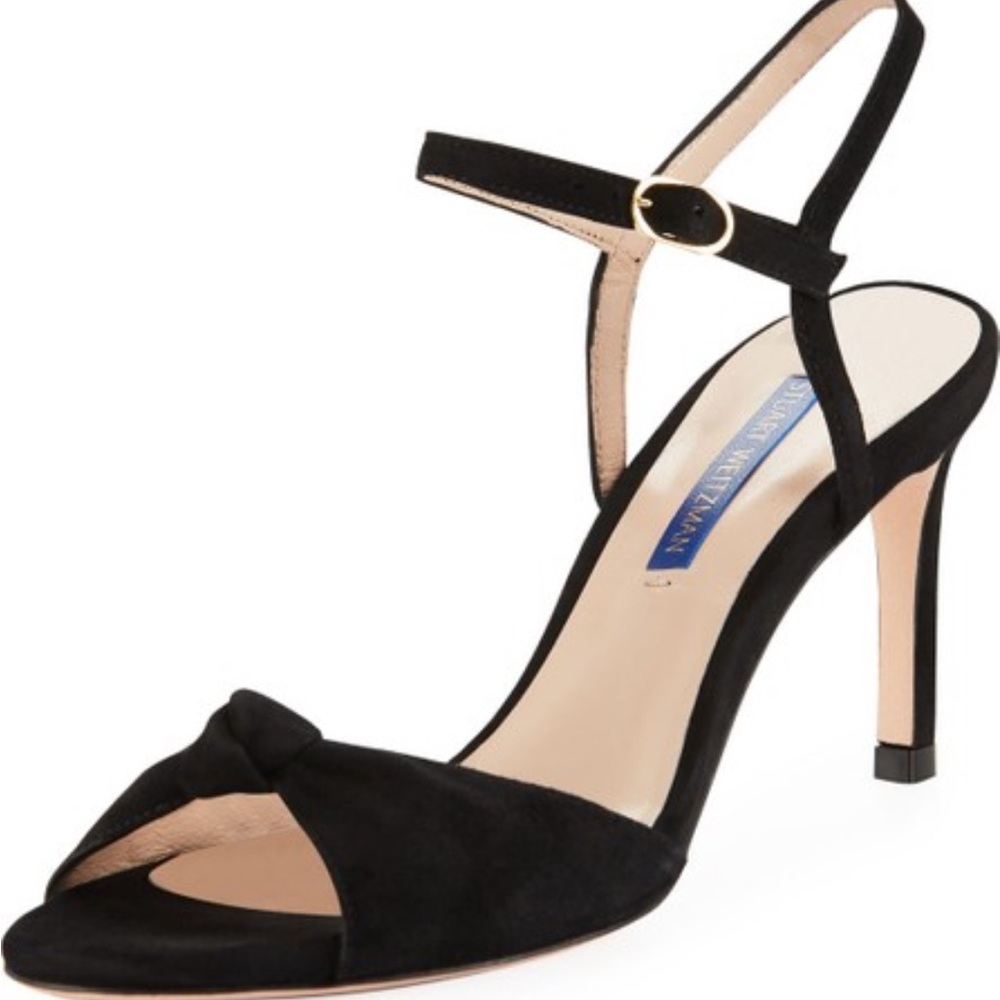 Stuart Weitzman Gloria 80 black suede sandal heels 9.0